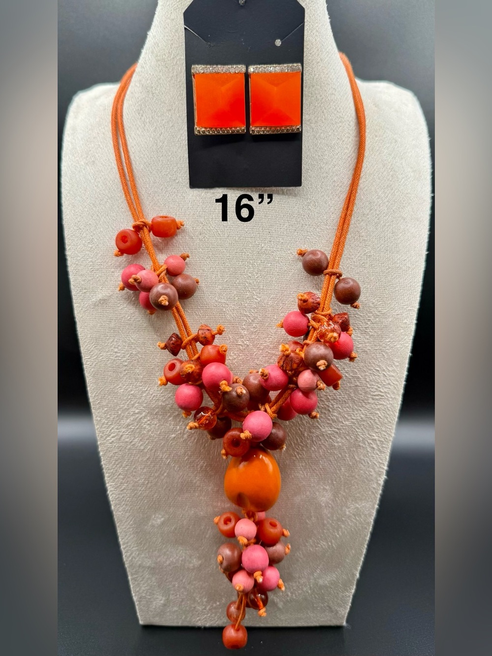 Orange and Pink Beaded Statement Necklace